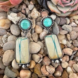 Boulder Ribbon & Black Jack Turquoise Stud/Dangle Earrings